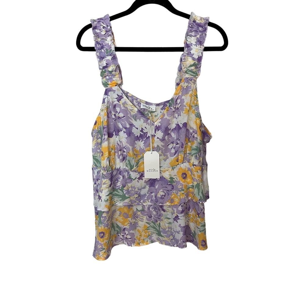 Emily Wonder Floral Print Tiered Top‎ Sleeveless Ruffled Neck Womens Size 3X New